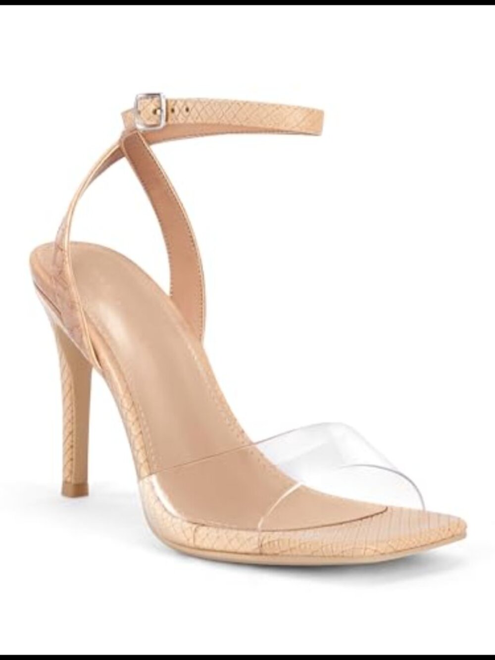Women's Clear Stiletto Heeled Sandals Square Toe Ankle Strap Party Heels